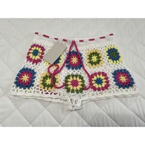 Boho Crochet Granny Square Shorts Festival Coquette Cottagecore Y2K Coachella S